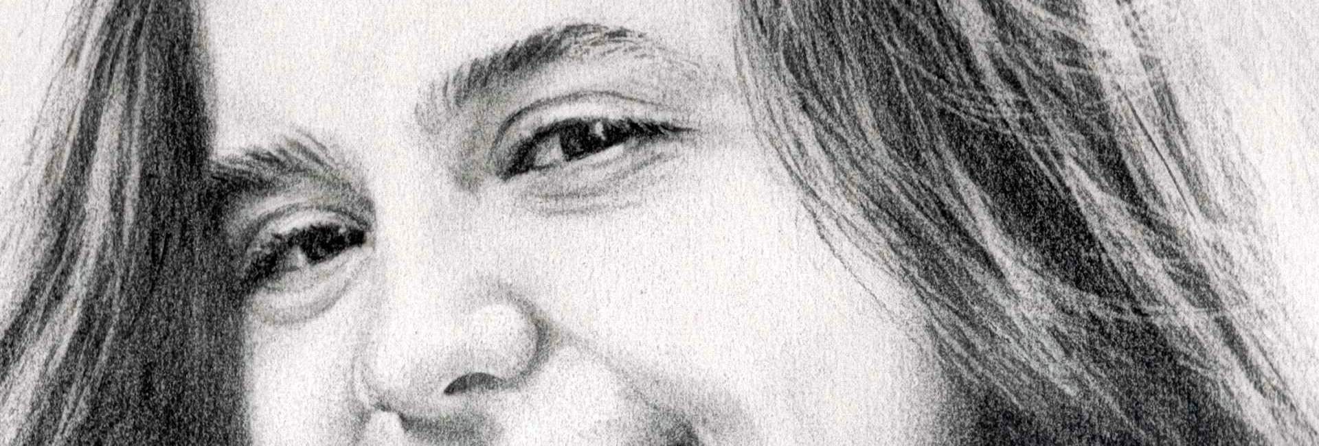 Rysunek ołówkiem na papierze. Portret dziewczynki.